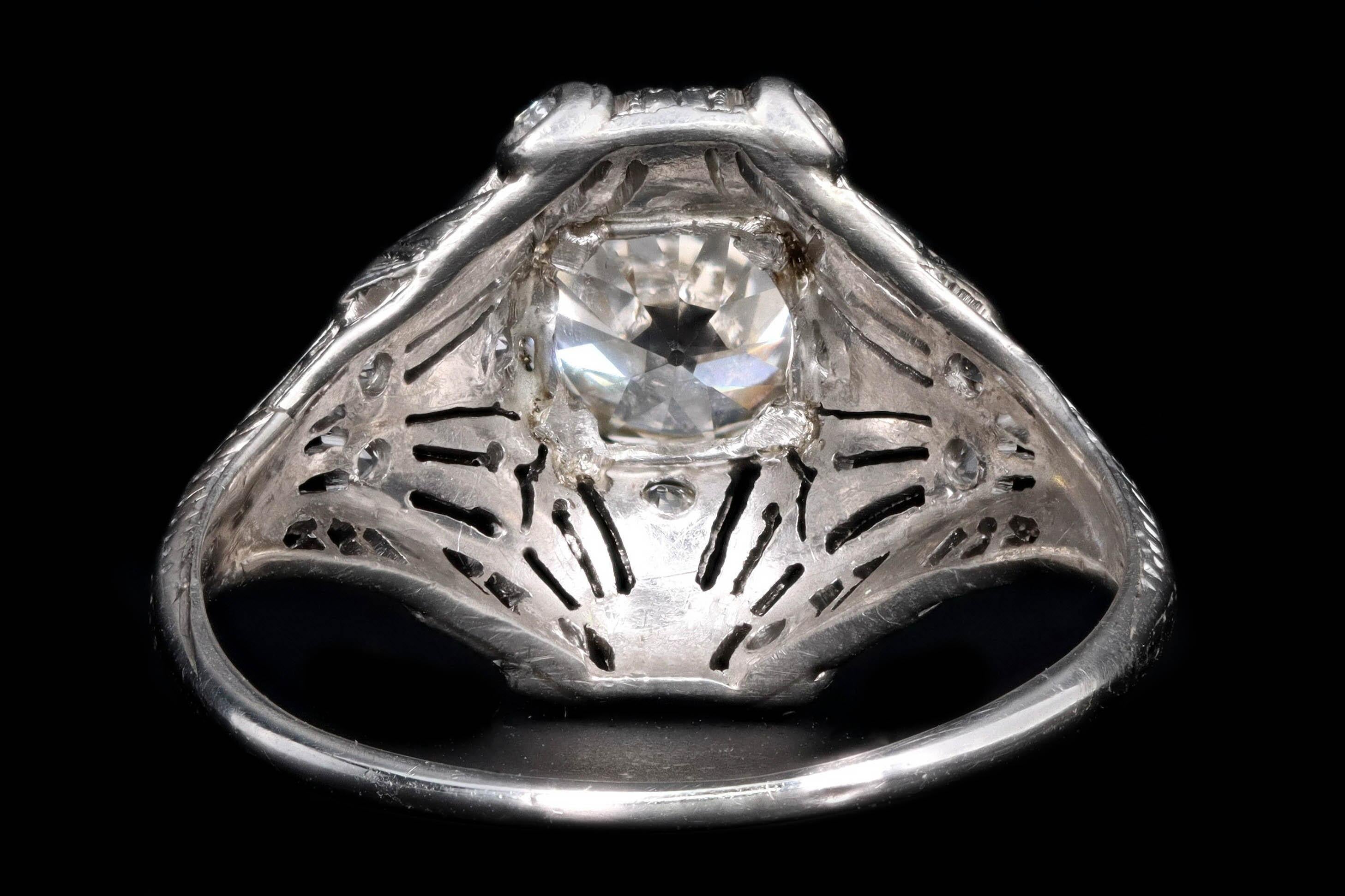 Women's Art Deco Platinum 1.31 Carat Old European Diamond Ring