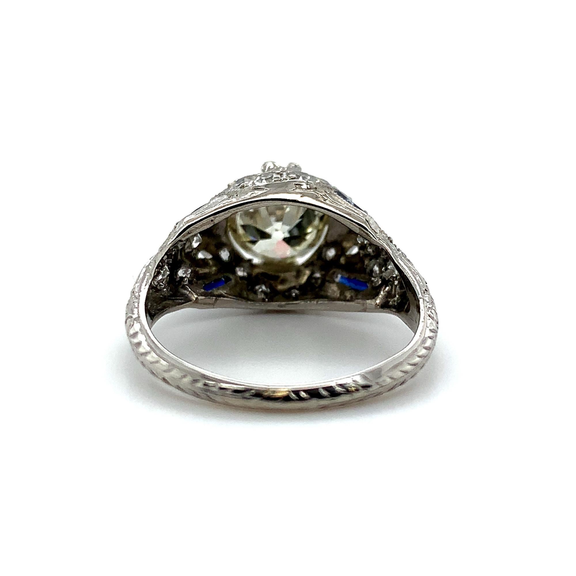 Women's or Men's Art Deco Platinum 1.31ct Diamond Ring GIA Report For Sale