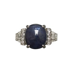 Retro Art Deco Style 13.37 Carat Star Sapphire and Diamond Platinum Ring