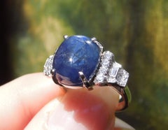 Art Deco Style 13.37 Carat Star Sapphire and Diamond Platinum Ring