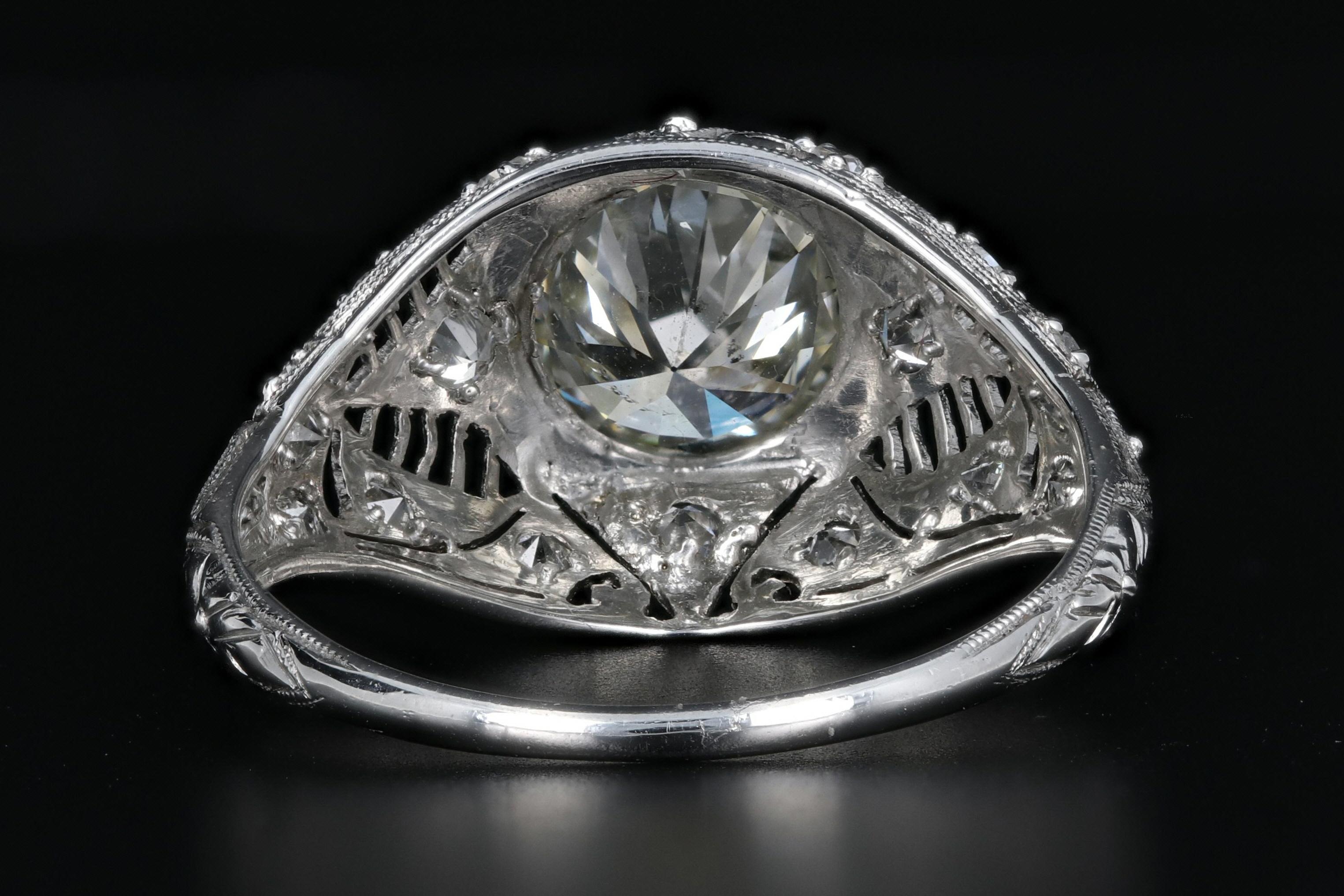 Old European Cut Art Deco Platinum 1.4 Carat Old European Diamond Engagement Ring