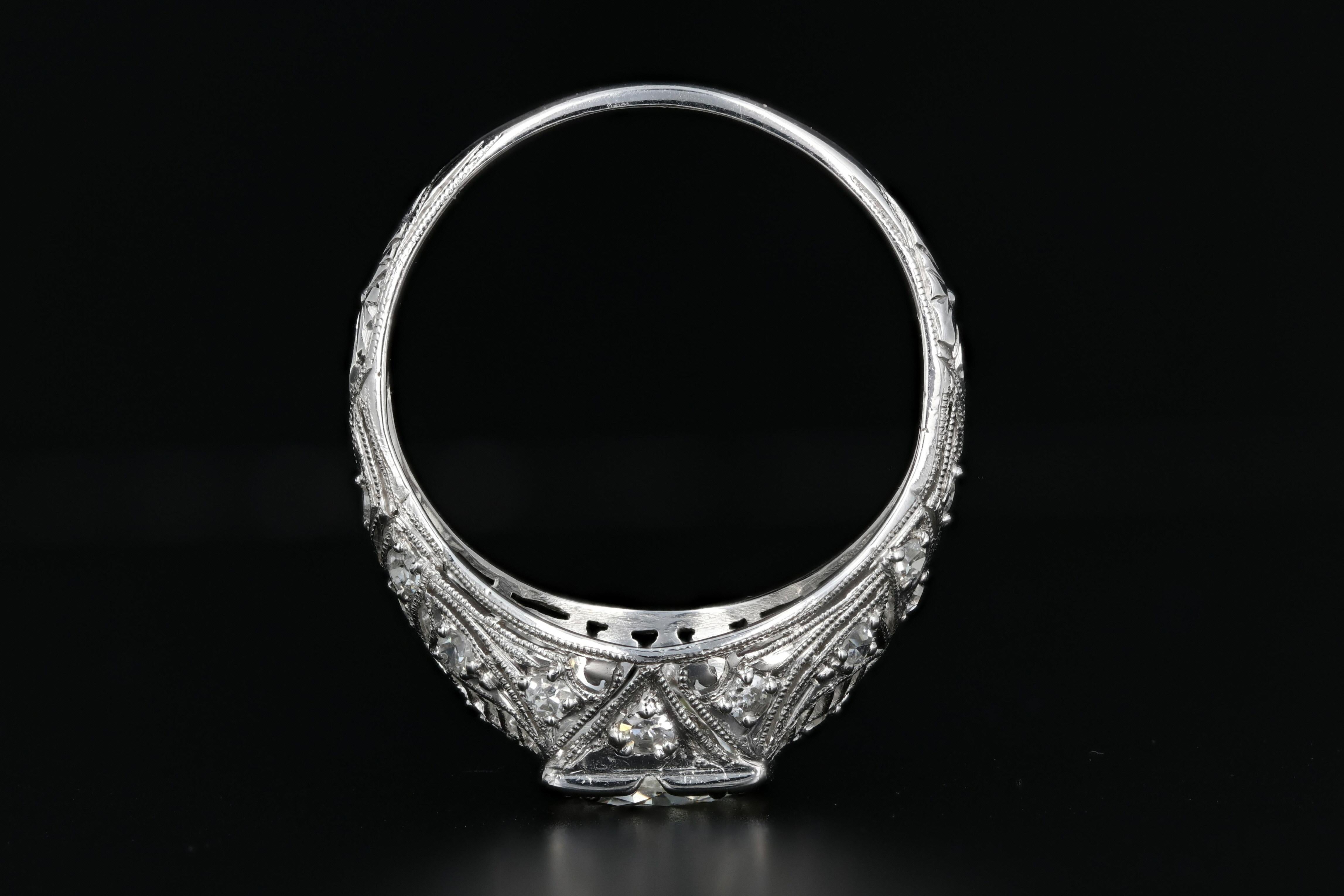 Art Deco Platinum 1.4 Carat Old European Diamond Engagement Ring In Excellent Condition In Cape May, NJ