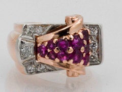Art Deco Platinum & 14K Rose Gold Ruby Diamond Ring