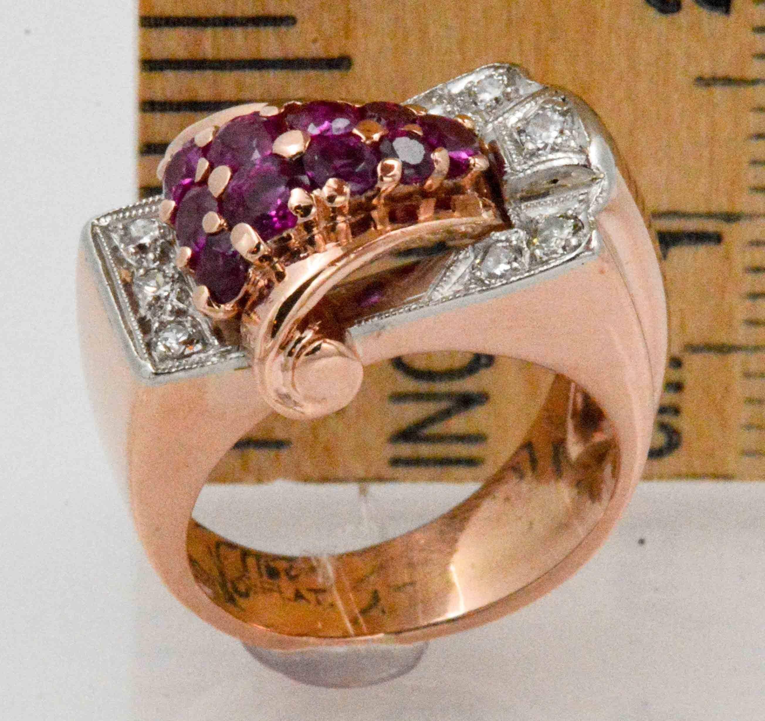 Art Deco Platinum & 14K Rose Gold Ruby Diamond Ring 3