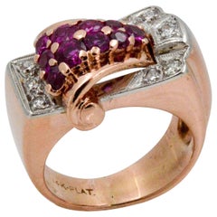 Art Deco Platinum & 14K Rose Gold Ruby Diamond Ring