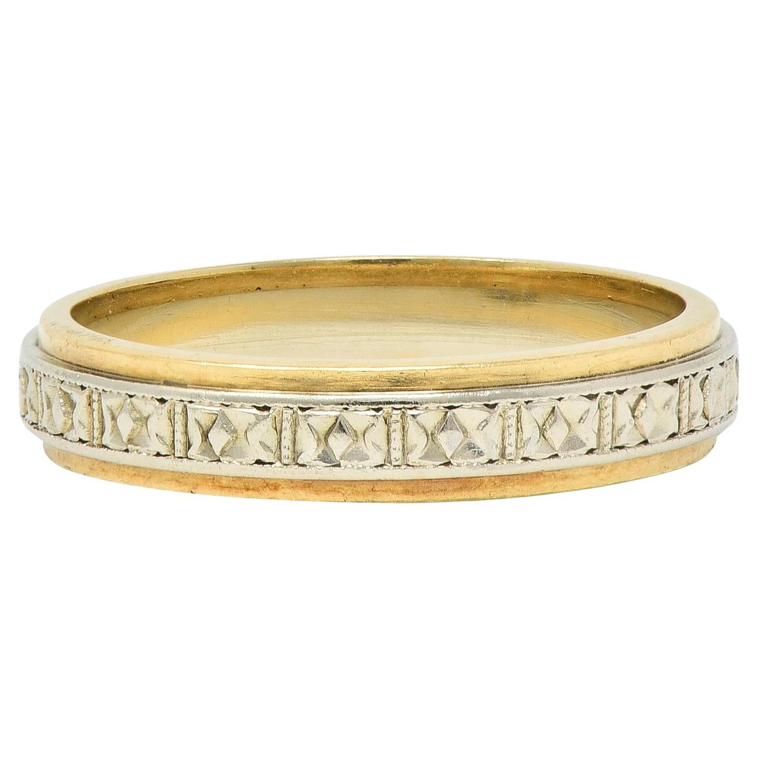 Art Deco Platinum 14 Karat Two-Tone Gold Antique Wedding Band Ring For Sale