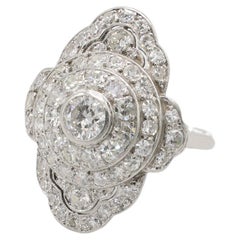 Art Deco Platinum 1.40 Carat Natural Diamond Navette Cluster Dome Ring