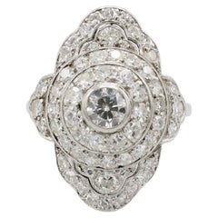 Art Deco Platinum 1.40 Carat Natural Diamond Navette Cluster Dome Ring
