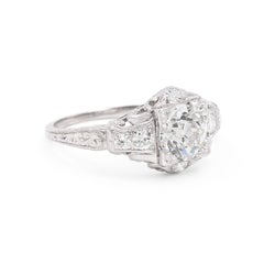 Art Deco Platinum 1.45 Carat  GIA Old European Cut Diamond Engagement Ring