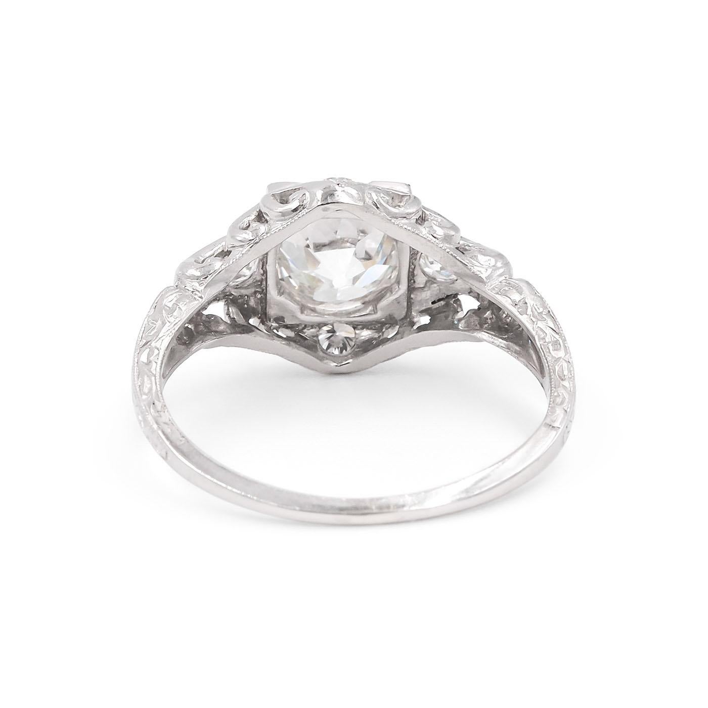 Taille vieille Europe Art Deco Platine 1.45 Carat  GIA Bague de fiançailles avec diamant de taille européenne ancienne en vente