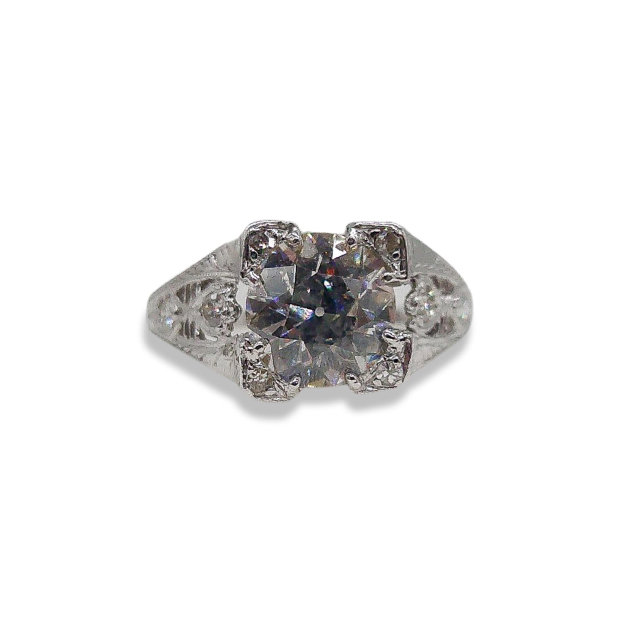 Art Deco Platinum 1.47ct Old European Diamond Ring For Sale 5