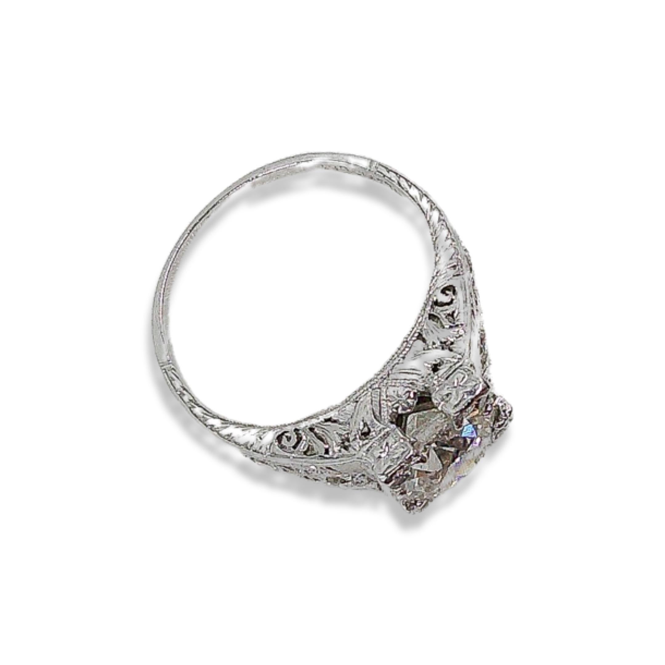 Art Deco Platinum 1.47ct Old European Diamond Ring For Sale 7