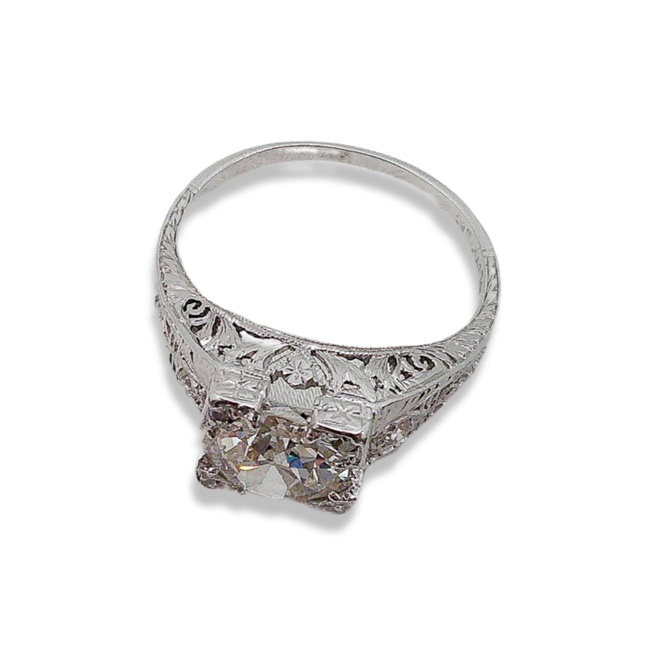 Art Deco Platinum 1.47ct Old European Diamond Ring For Sale 2