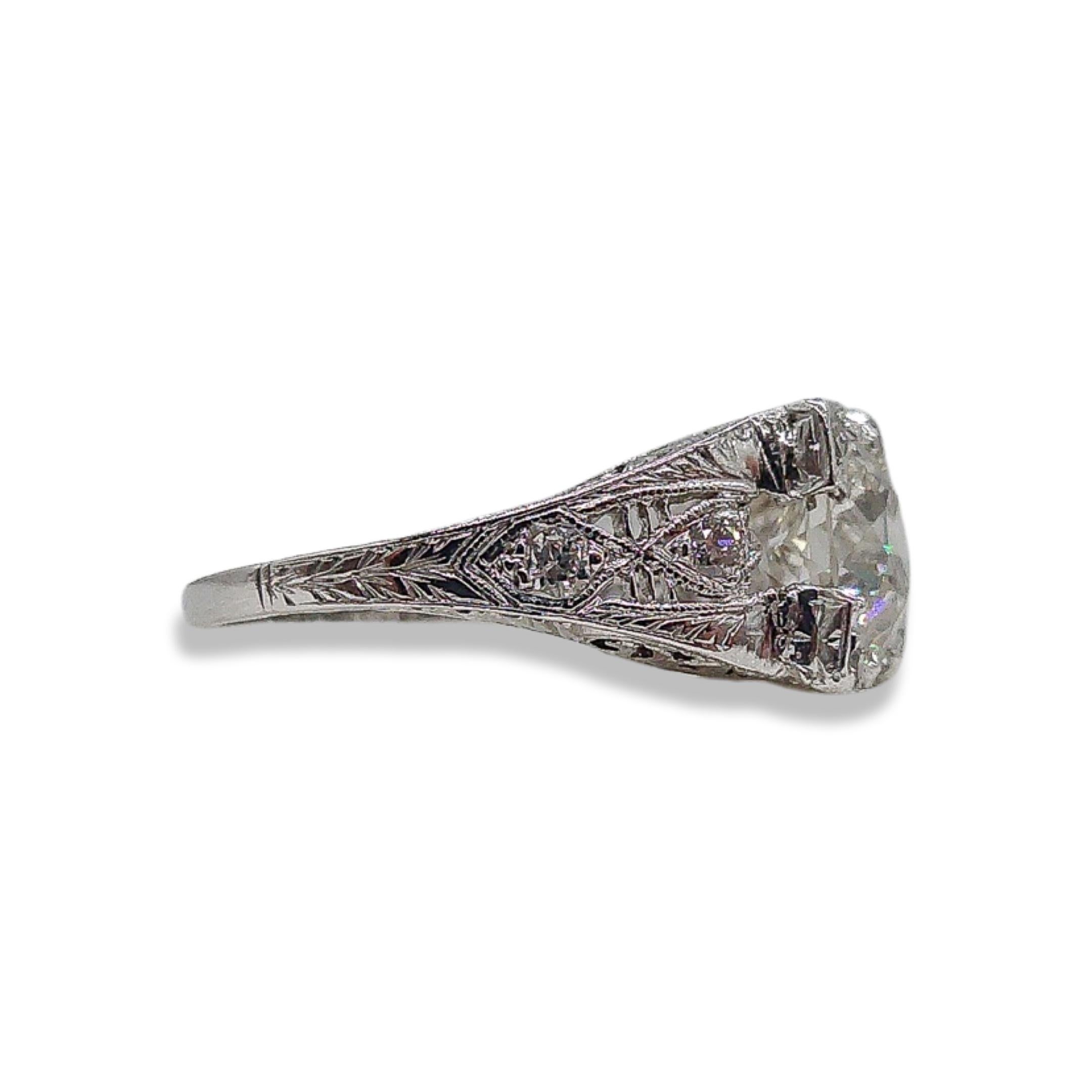Art Deco Platin 1,47 Karat Diamantring mit alteuropäischem Diamanten im Angebot 2