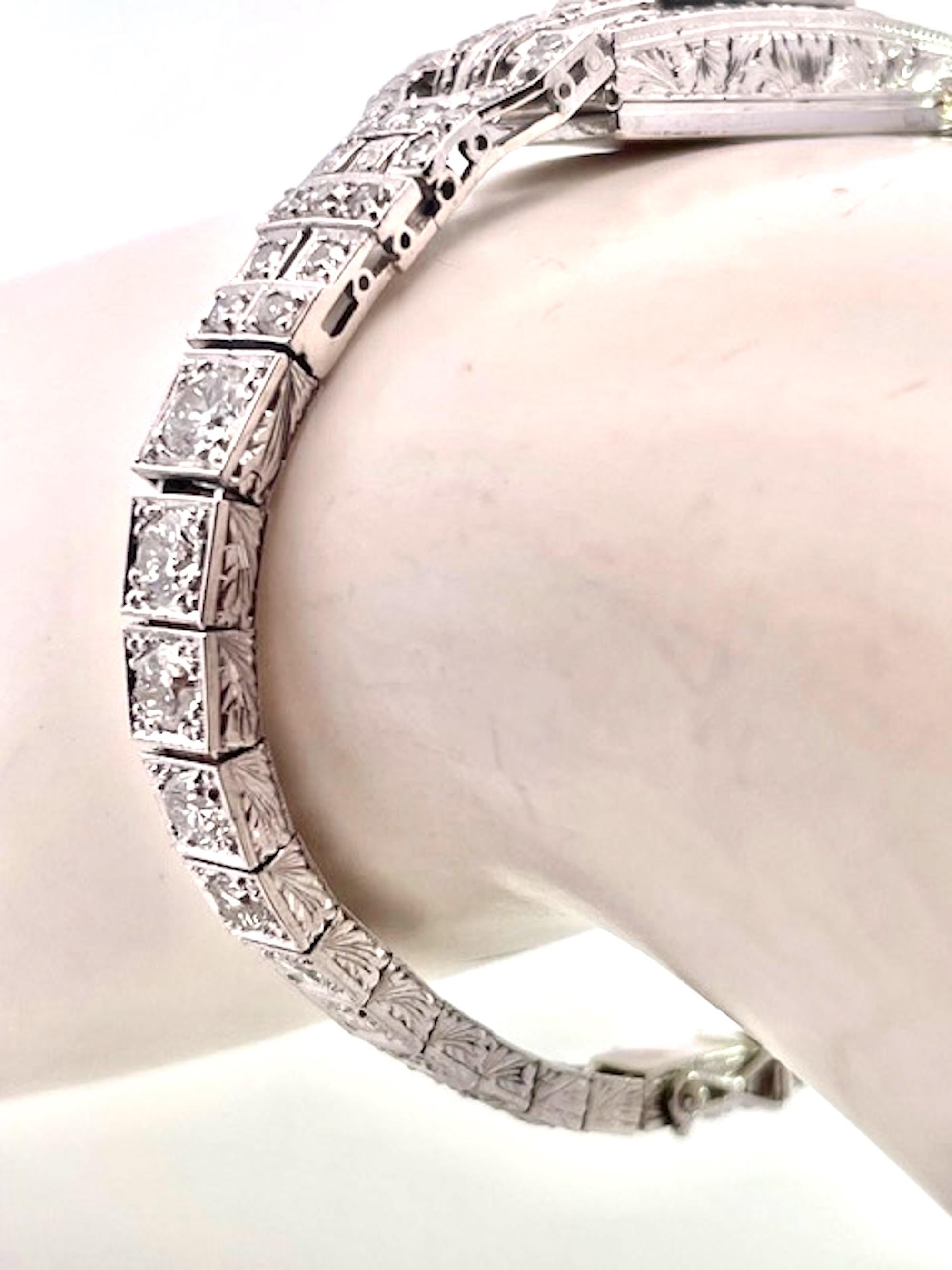 Pulsera Art Decó Platino Oro Blanco 14K Diamantes en venta 5