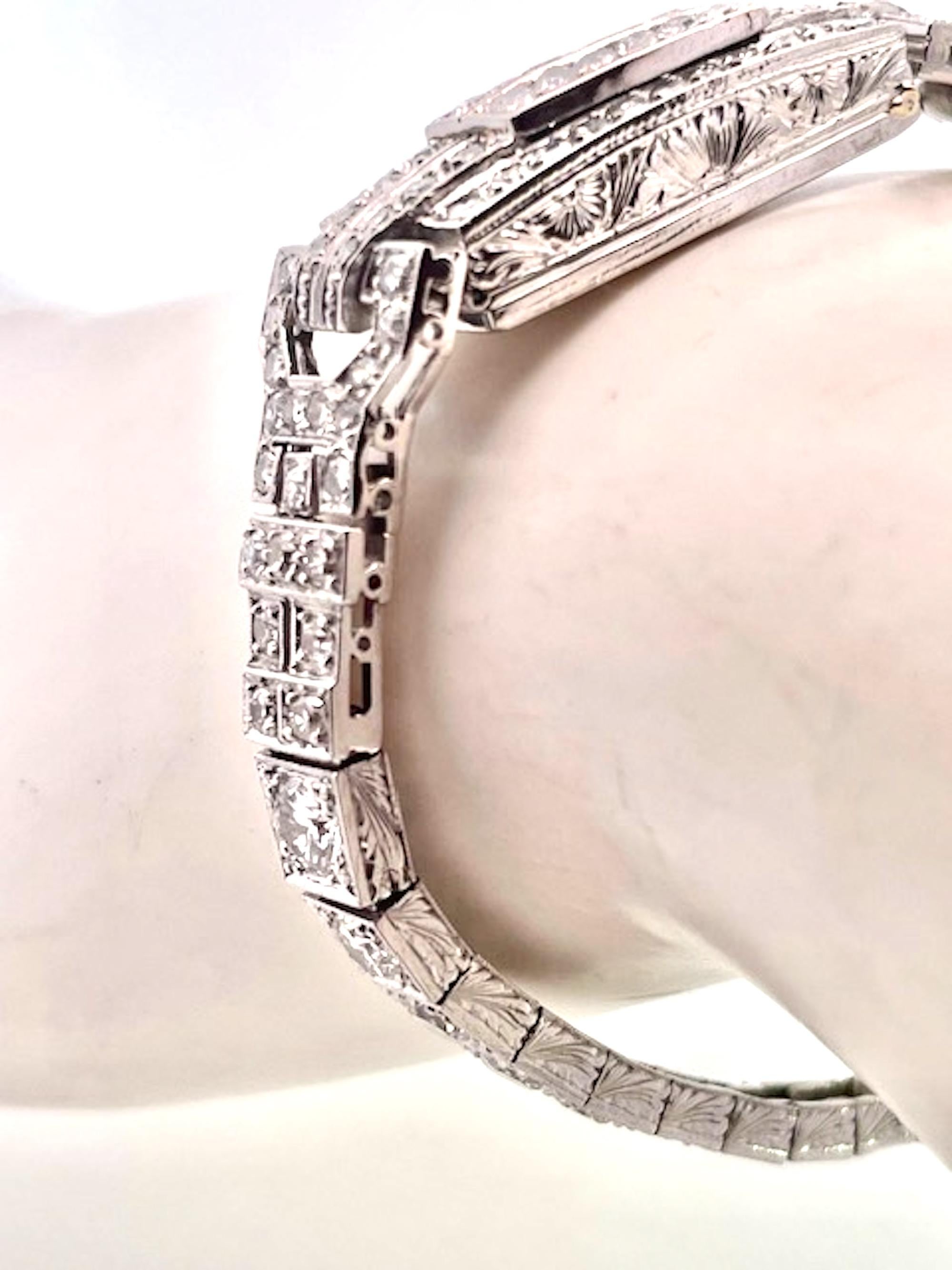 Pulsera Art Decó Platino Oro Blanco 14K Diamantes en Bueno estado para la venta en North Hollywood, CA