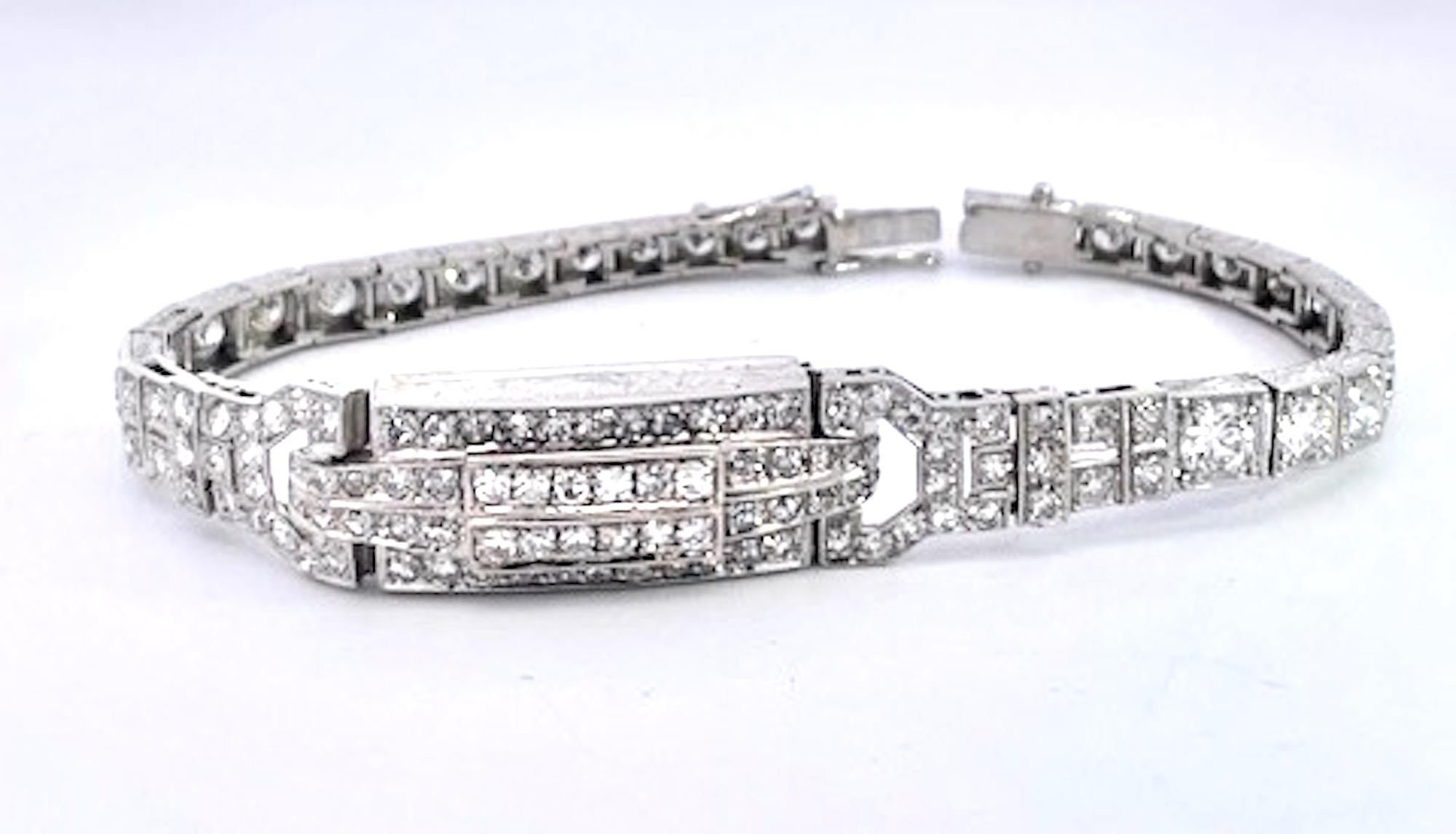 Pulsera Art Decó Platino Oro Blanco 14K Diamantes en venta 3