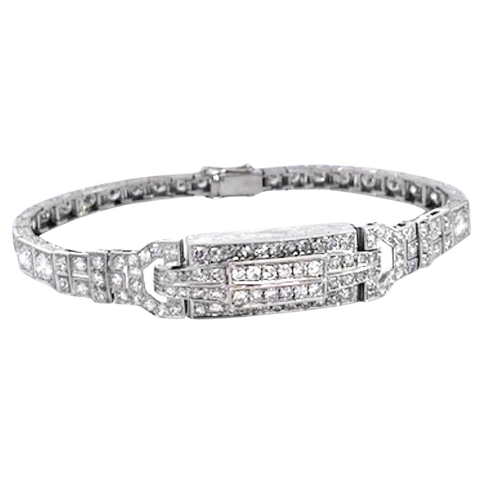 Bracelet Art déco en platine 14K or blanc avec diamants