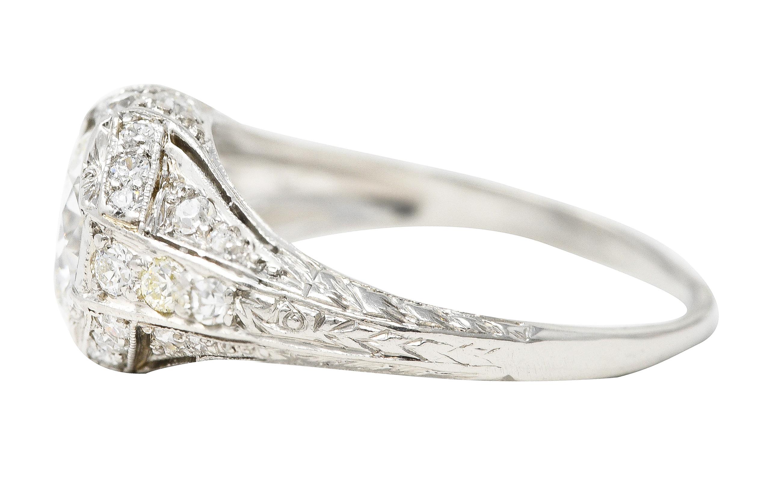 Art Deco Platinum 1.53 Carats Old European Cut Diamond Platinum Engagement Ring For Sale 1