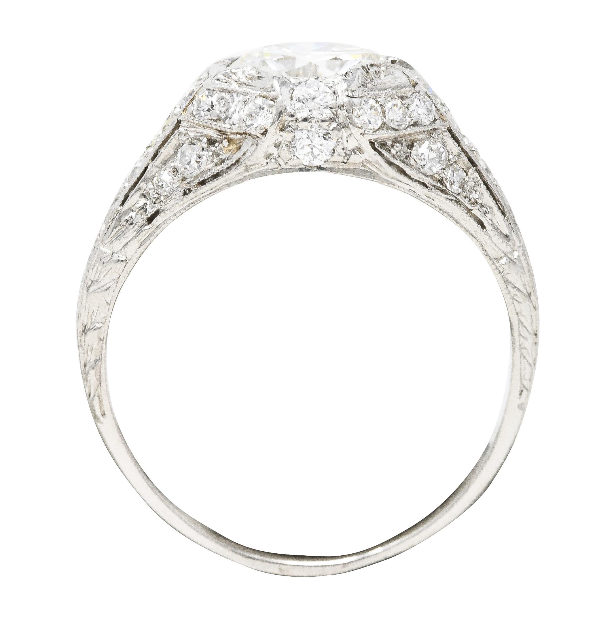 Art Deco Platinum 1.53 Carats Old European Cut Diamond Platinum Engagement Ring For Sale 3