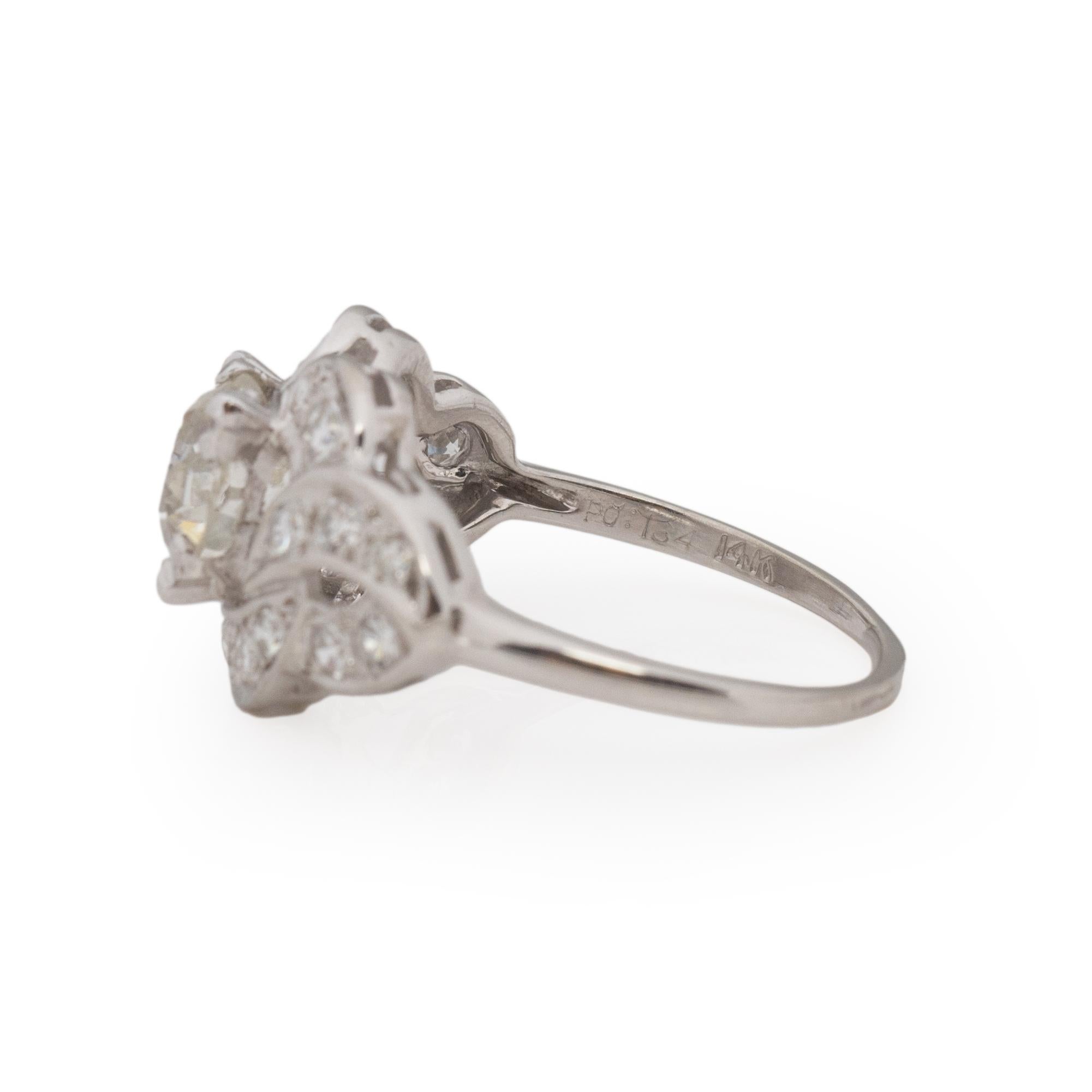 Vintage Art Deco Verlobungsring aus Platin mit 1,53 Karat Diamant im alten Minenschliff und Gliederdesign im Zustand „Gut“ in Addison, TX
