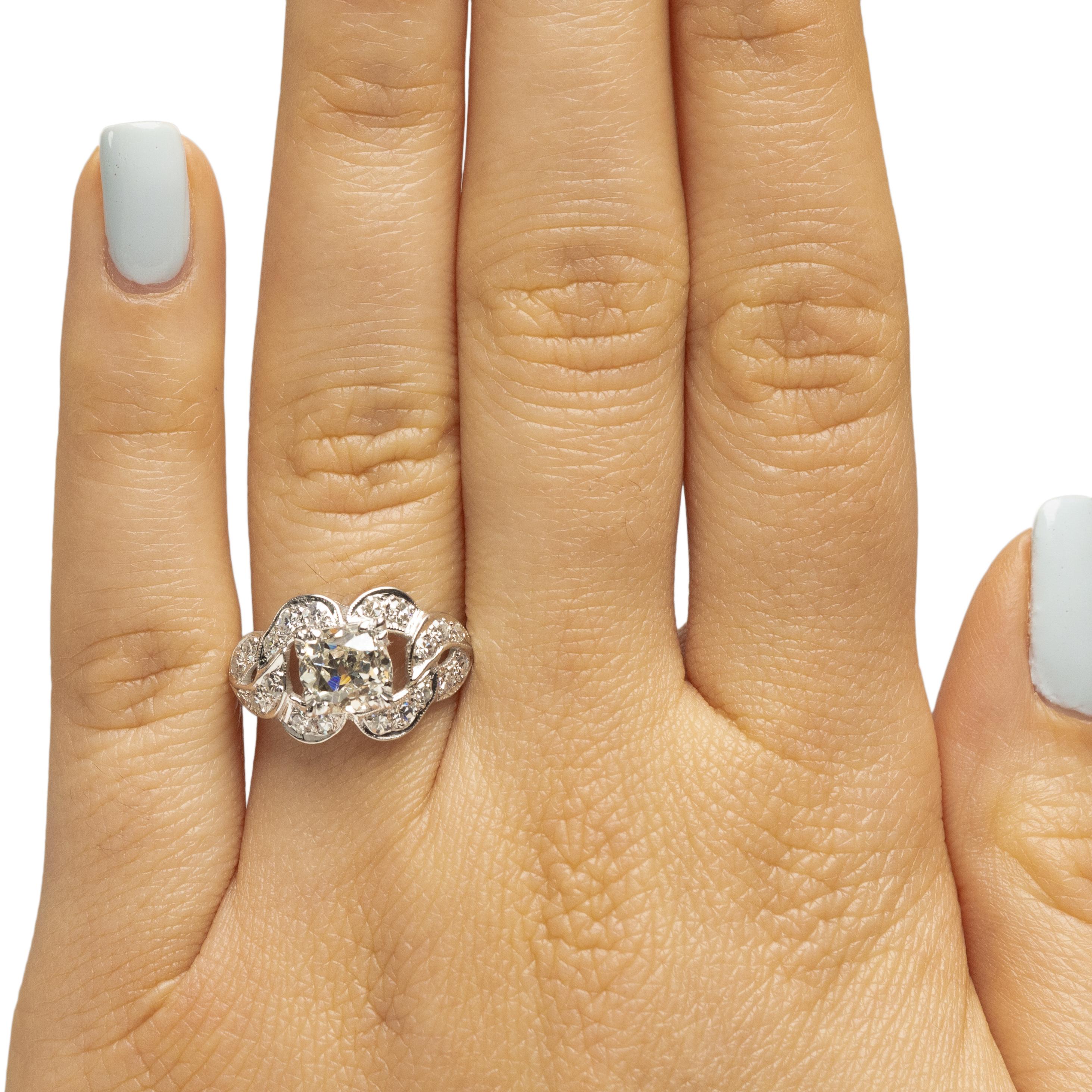 Vintage Art Deco Verlobungsring aus Platin mit 1,53 Karat Diamant im alten Minenschliff und Gliederdesign für Damen oder Herren