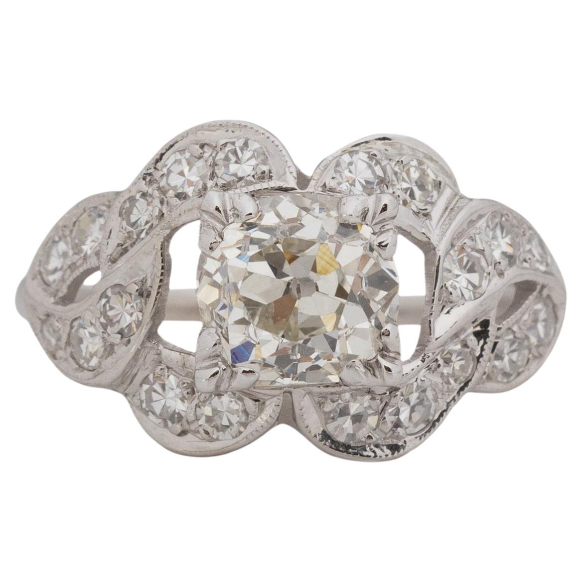 Art Deco Platinum 1.53Ct Old Mine Cut Link Design Vintage Engagement Ring