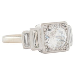 Art Deco Platinum 1.55 Carat Old European Cut Engagement Ring