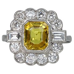 Art Deco Platinum 1.60 Carat Yellow Sapphire 0.80 Carat Diamond Cocktail Ring