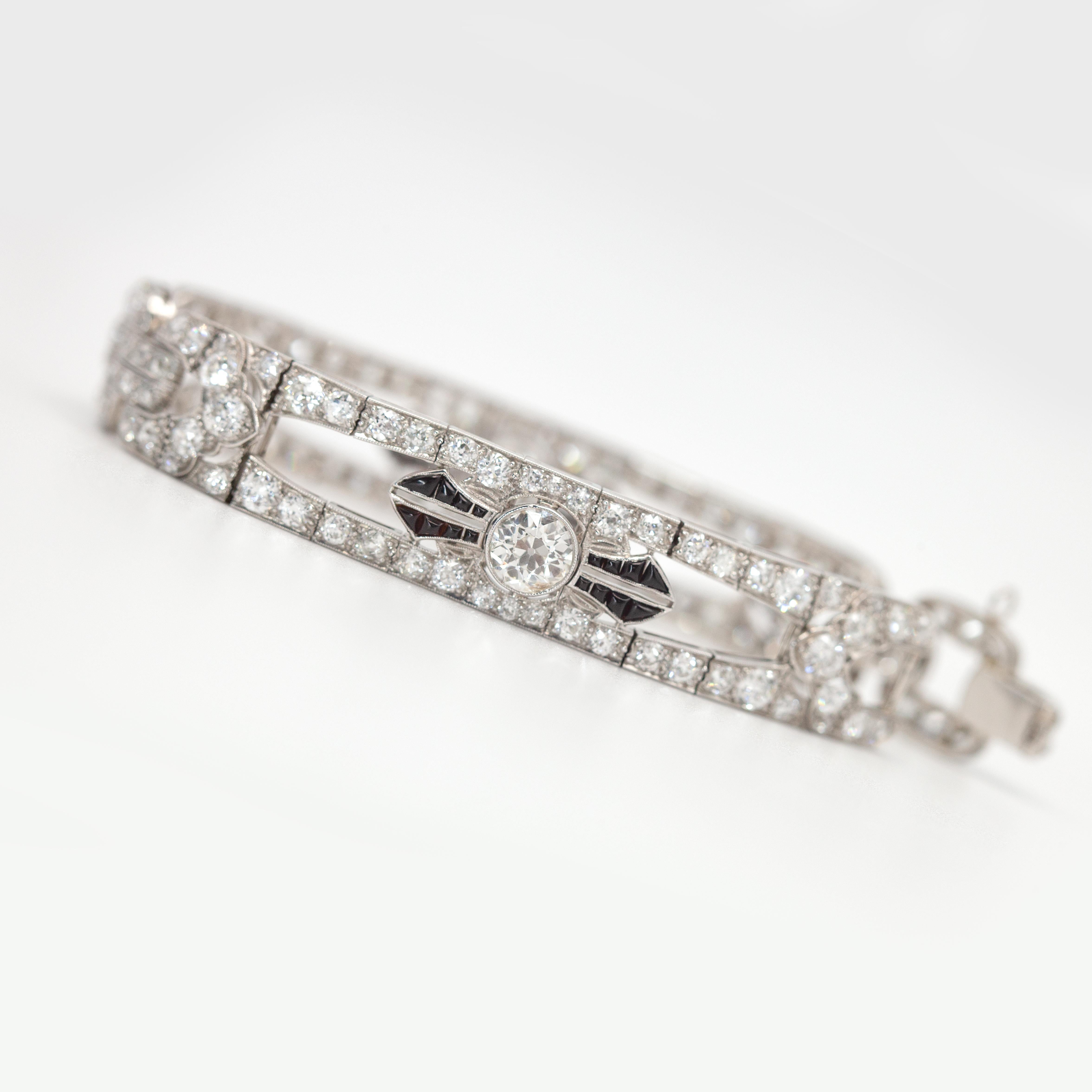 Pulsera Art Decó Platino 16.26 Cttws Diamantes en venta 6