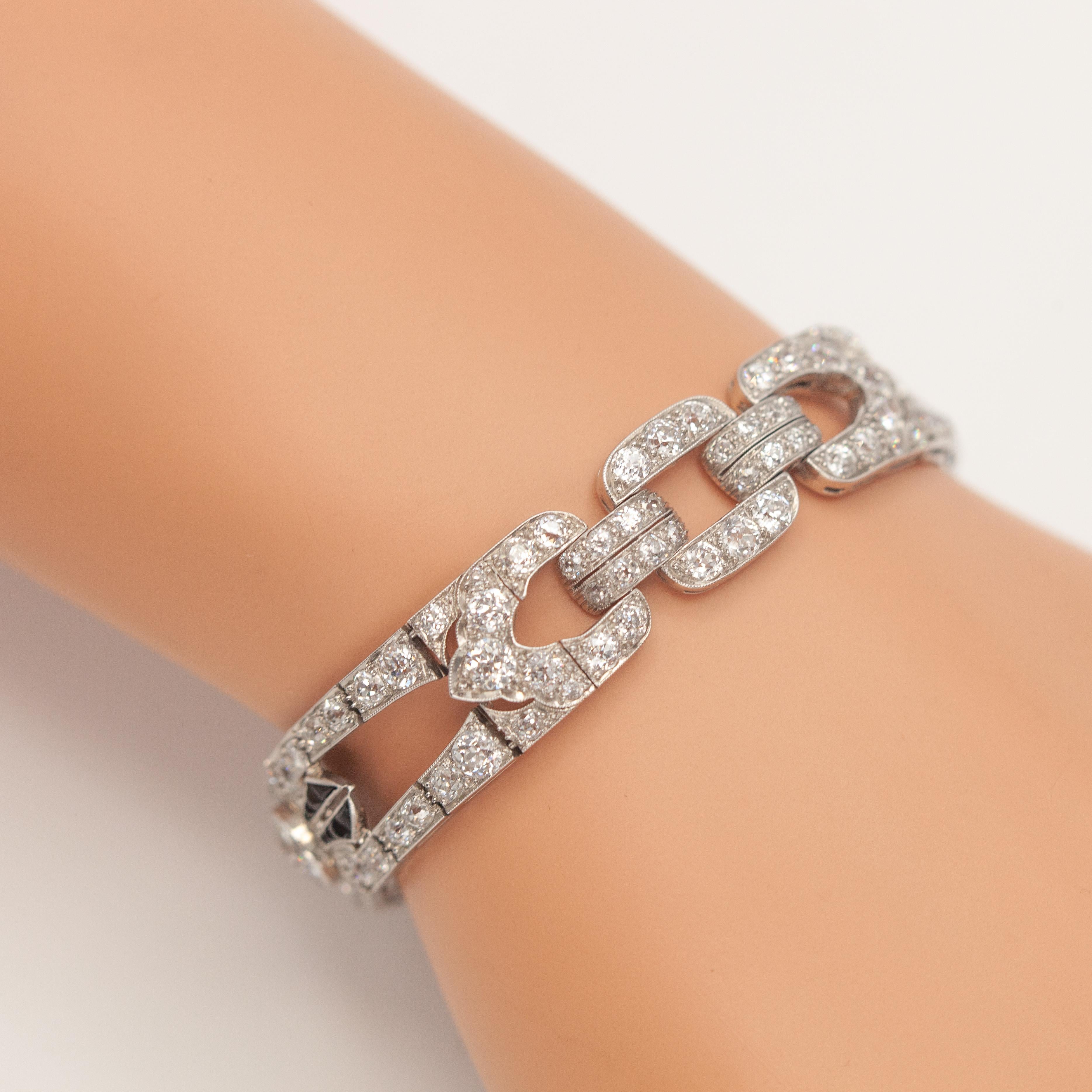 Pulsera Art Decó Platino 16.26 Cttws Diamantes Corte europeo antiguo en venta