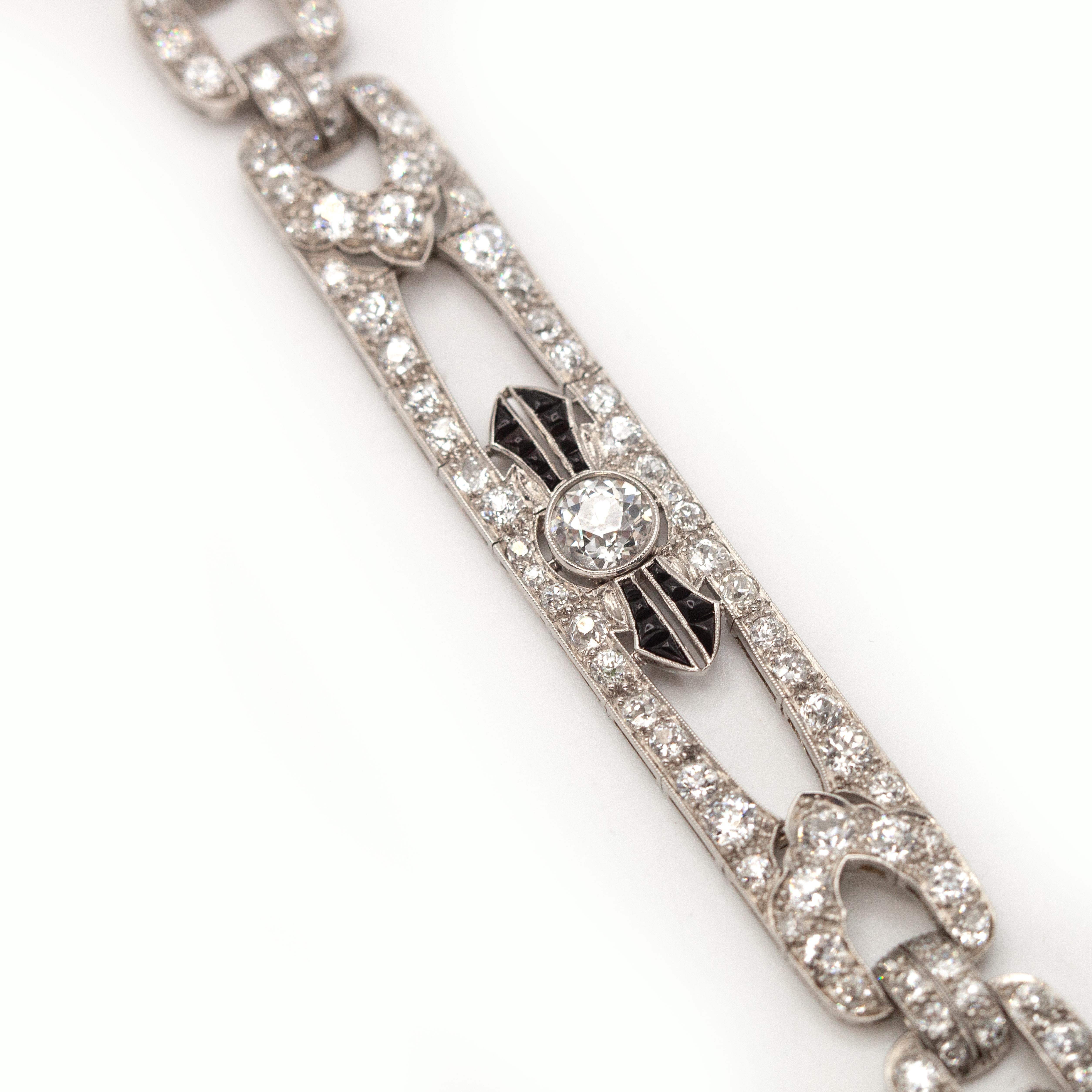 Pulsera Art Decó Platino 16.26 Cttws Diamantes en venta 2