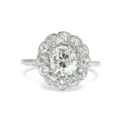Art Deco Platinum 1.69 Old Cut Diamond Cluster Ring