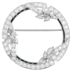 Art Deco Platinum 1.70ct Diamond and Sapphire Brooch MF34-020426
