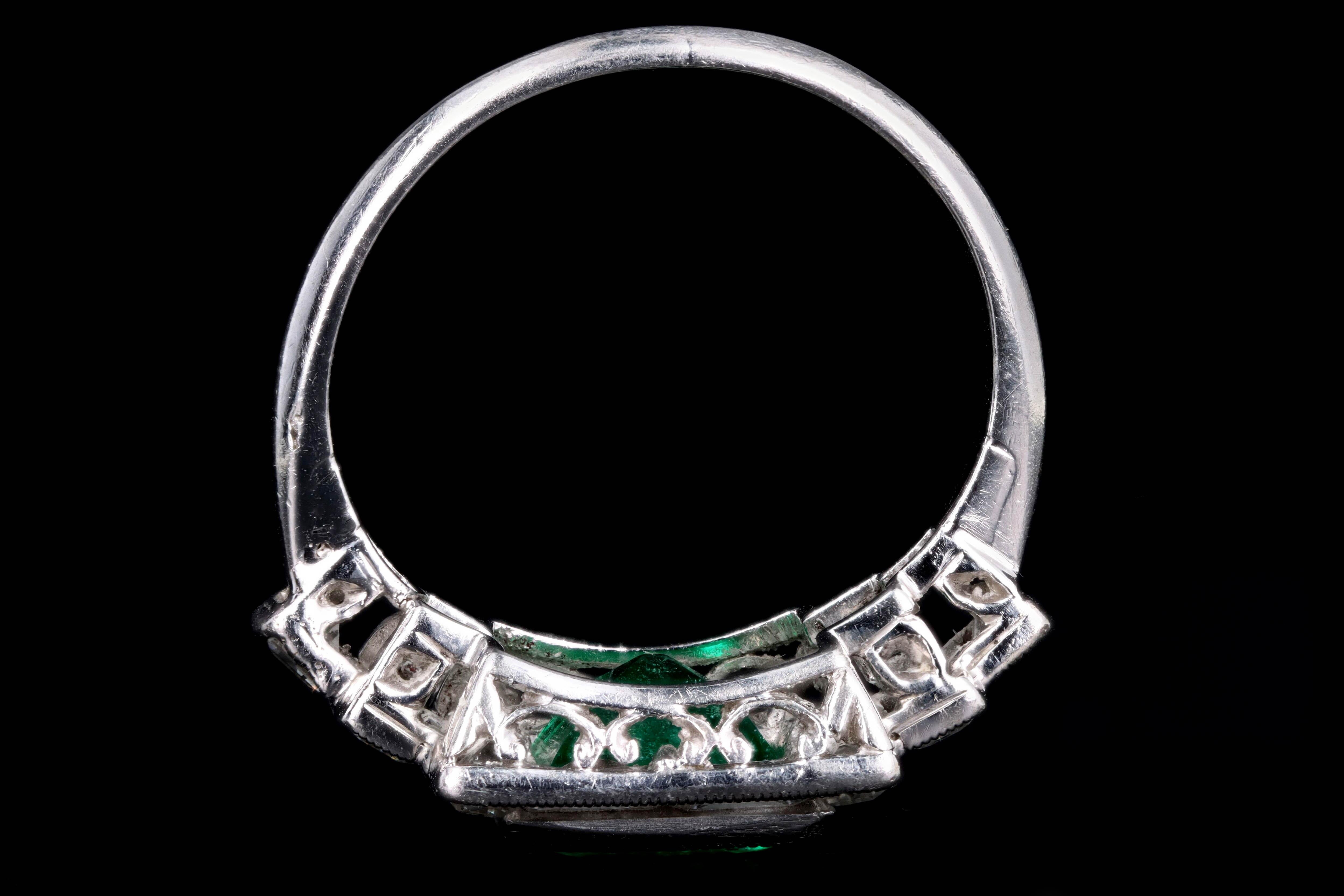 Art Deco Platinum 1.80 Carat Natural Columbian Emerald and Diamond Ring 1