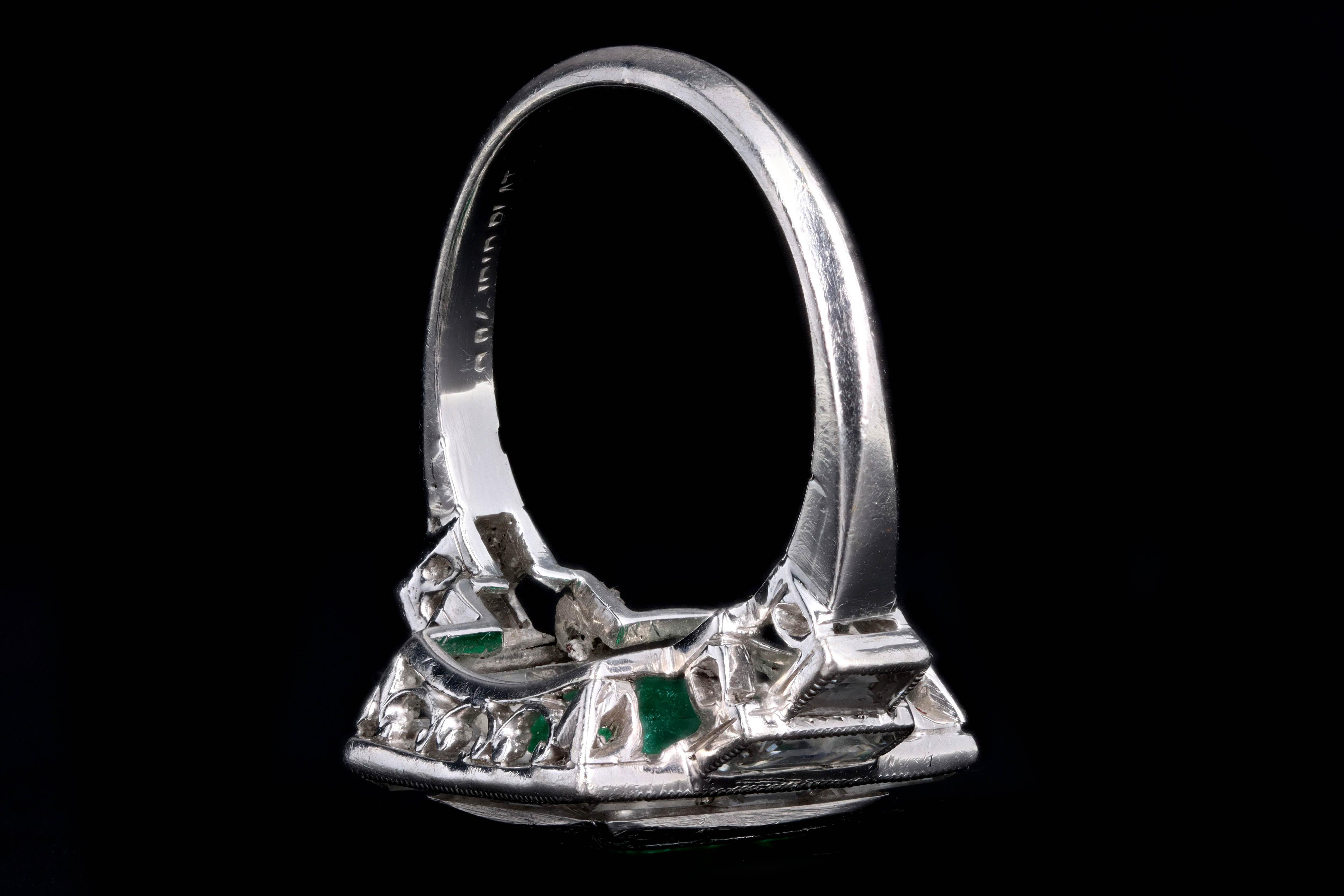Art Deco Platinum 1.80 Carat Natural Columbian Emerald and Diamond Ring 2