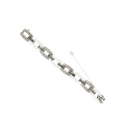 Art Deco Platinum & 18K 6 Carat Old Euro Diamond Emerald Rock Crystal Bracelet