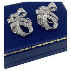 Art-Deco Platinum 18K Gold & over 3.00ct Diamond Cluster Bow Motif Earrings
