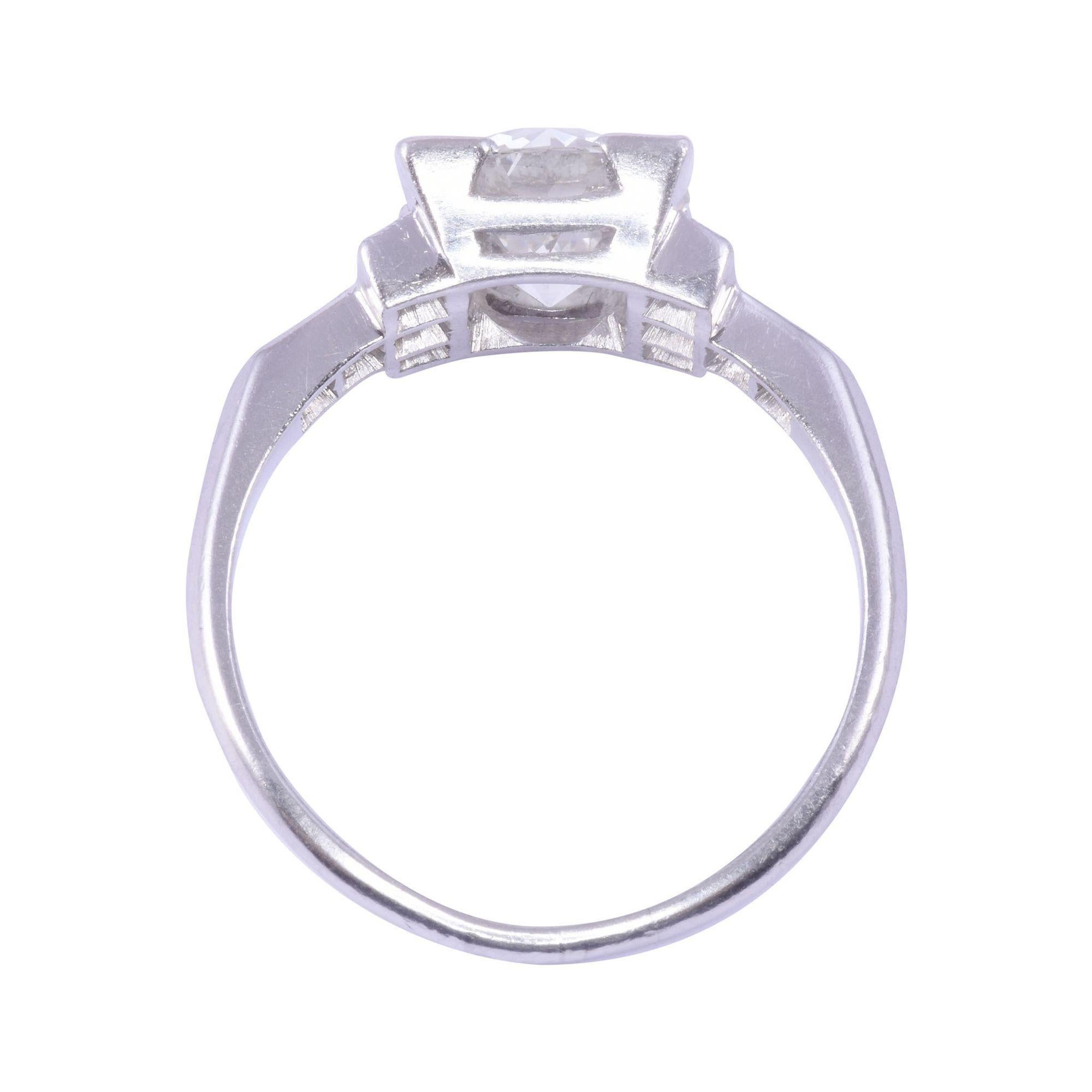 Women's Art Deco Platinum 1.95 Carat Center Diamond Engagement Ring For Sale