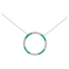 Art Deco Platinum 2 Carat Emerald and Old European Cut Diamond Pendant Necklace