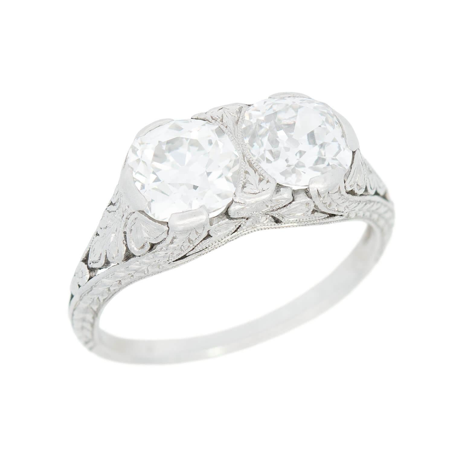 Art Deco Platinum 2 Stone Engagement Ring 1.80ctw