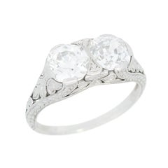 Art Deco Platinum 2 Stone Engagement Ring 1.80ctw