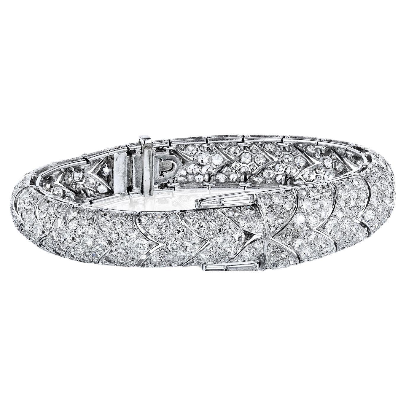 Bracelet Art déco en platine avec diamants de 20 carats des années 1930 en vente