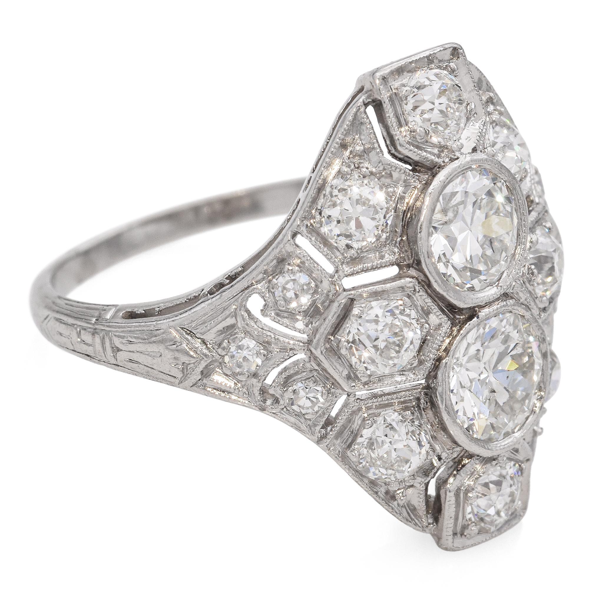 Bague de soirée Art déco en platine avec diamant européen ancien de 2,0 ctw en vente 1