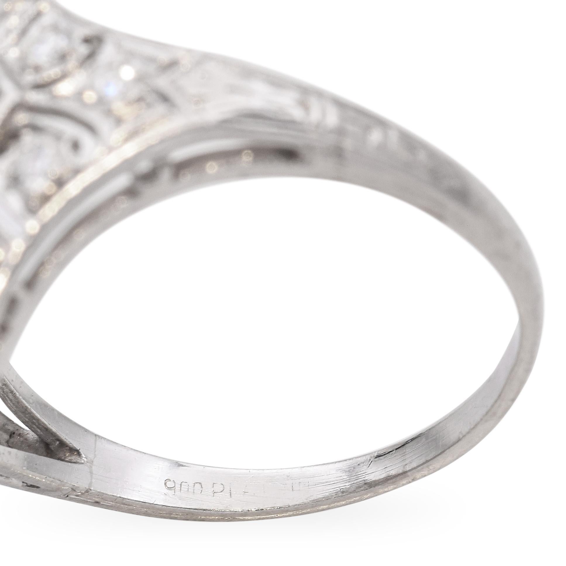 Bague de soirée Art déco en platine avec diamant européen ancien de 2,0 ctw en vente 2