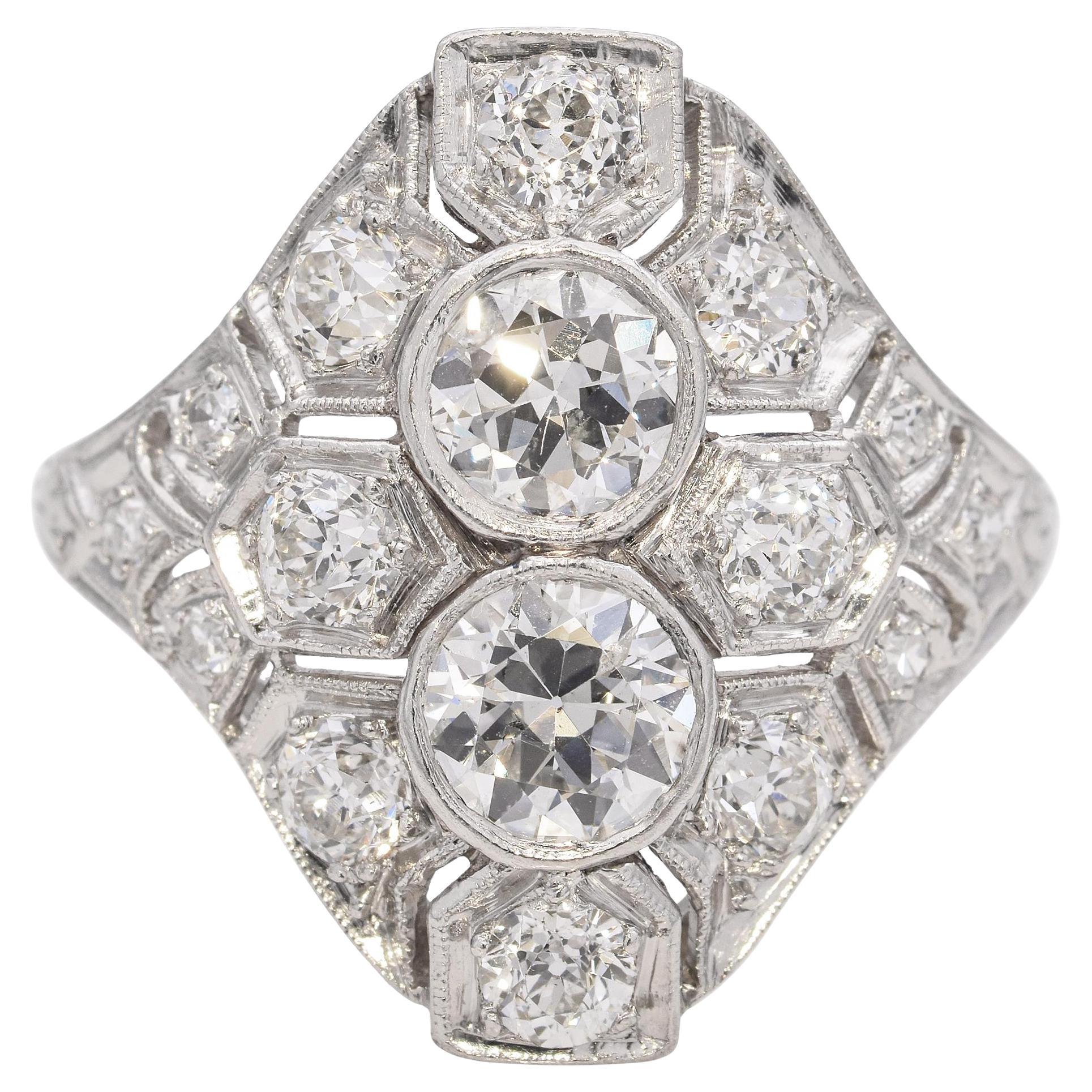 Art Deco Platinum 2.0tcw Old European Diamond Dinner Ring