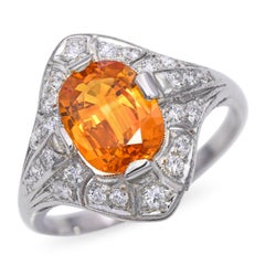 Art Deco Platinum 2.12ct Vivid Orange Sapphire & 0.45tcw Diamond Ring