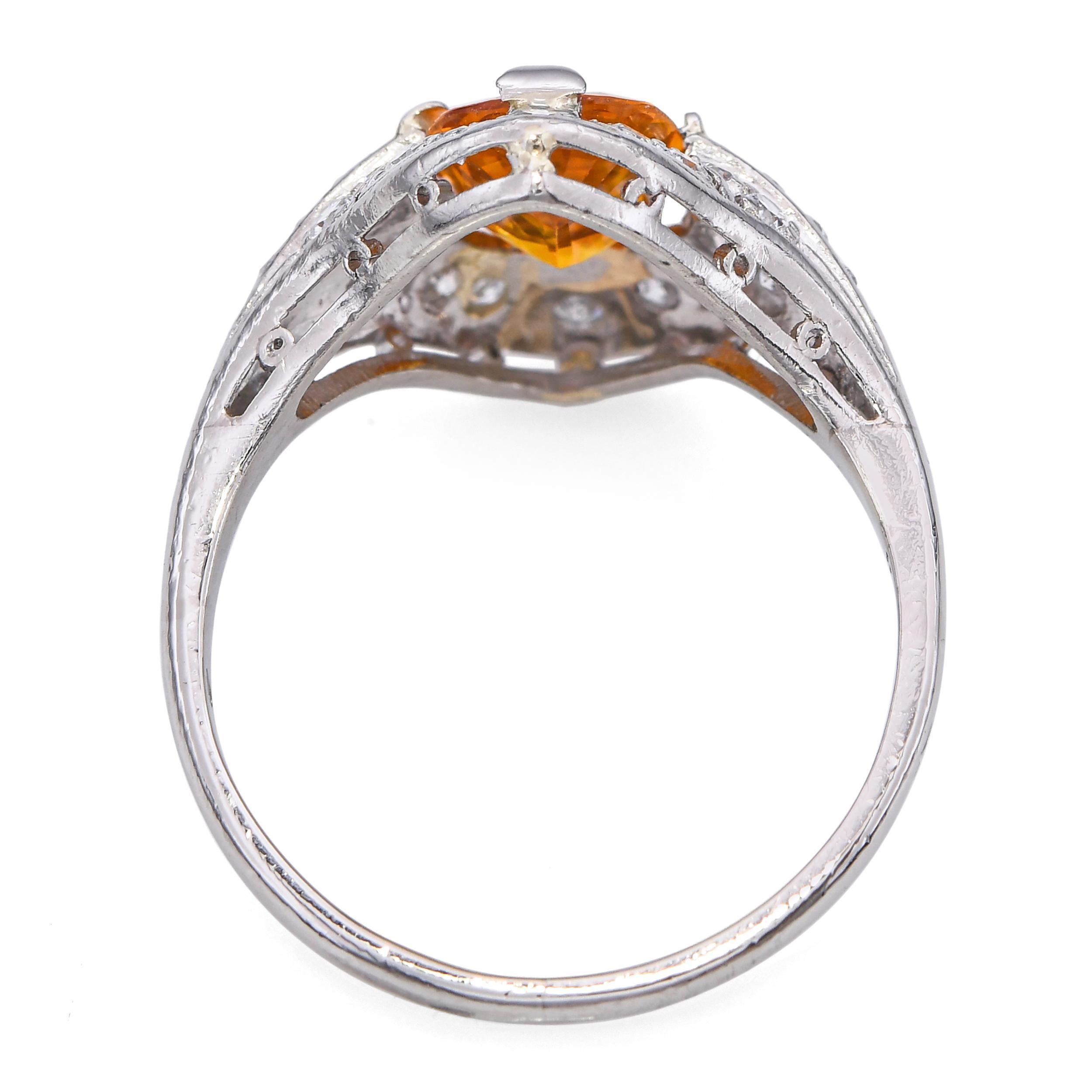 De las mujeres Anillo Art Decó de platino con zafiro naranja vivo de 2,12 ct y diamantes de 0,45 qt en venta
