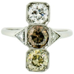 Antique Art Deco Platinum 2.16 Carat Old European Fancy Brown Yellow Diamond Ring