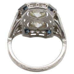 Art Deco Platinum 2.45 Carat Old European Cut Natural Diamond Two-Stone Ring